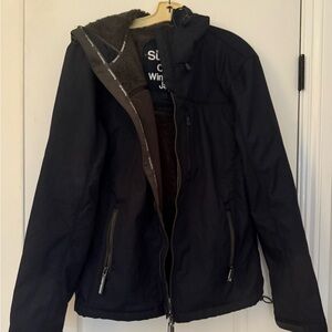 Superdry Japan Windtrekker Black Windbreaker Lined Jacket Hood XL